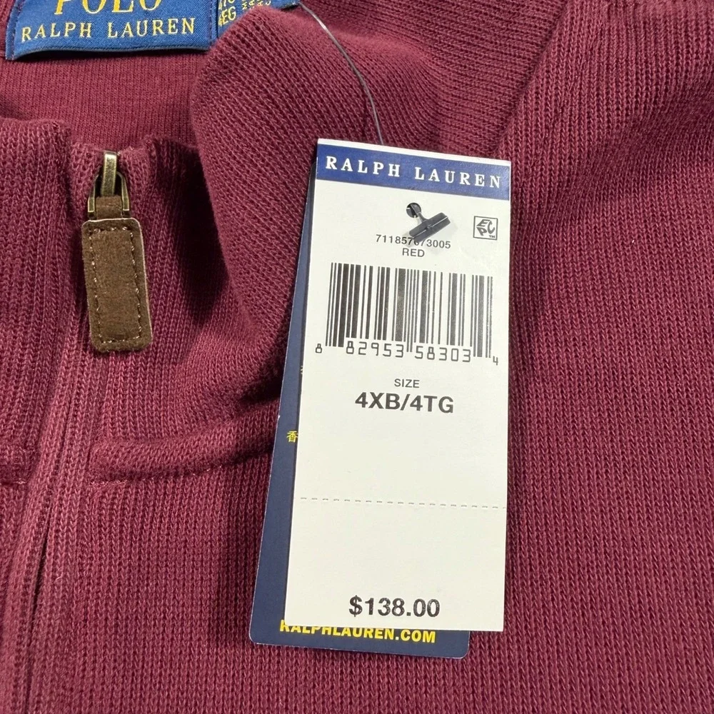 NWT Polo‎ Ralph Lauren Mens Burgundy 4XB 4TG Quarter Zip Long Sleeve Sweater